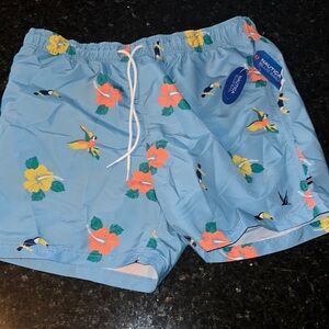Nautica Light Blue Swim Shorts with Parrot and Floral Design